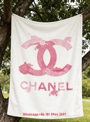 Chanel Pink Watercolor CC Logo Flannel Throw Blanket IMG_6659